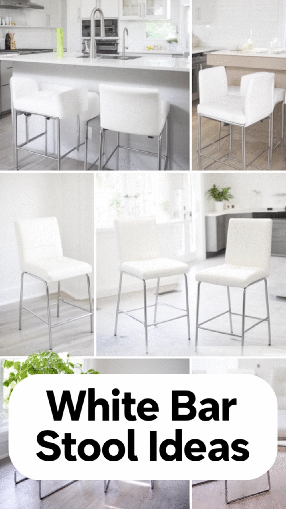 White Faux Leather Kitchen Bar Stool with a Slim Chrome Frame