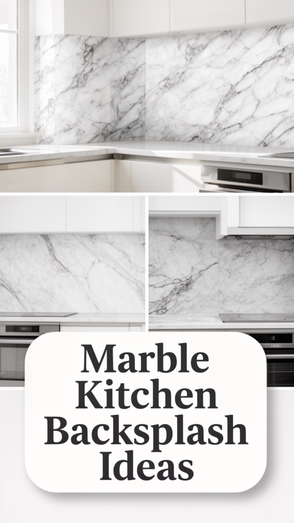 Removable Kitchen Backsplash Panel in a Marble-Look Vinyl Finish