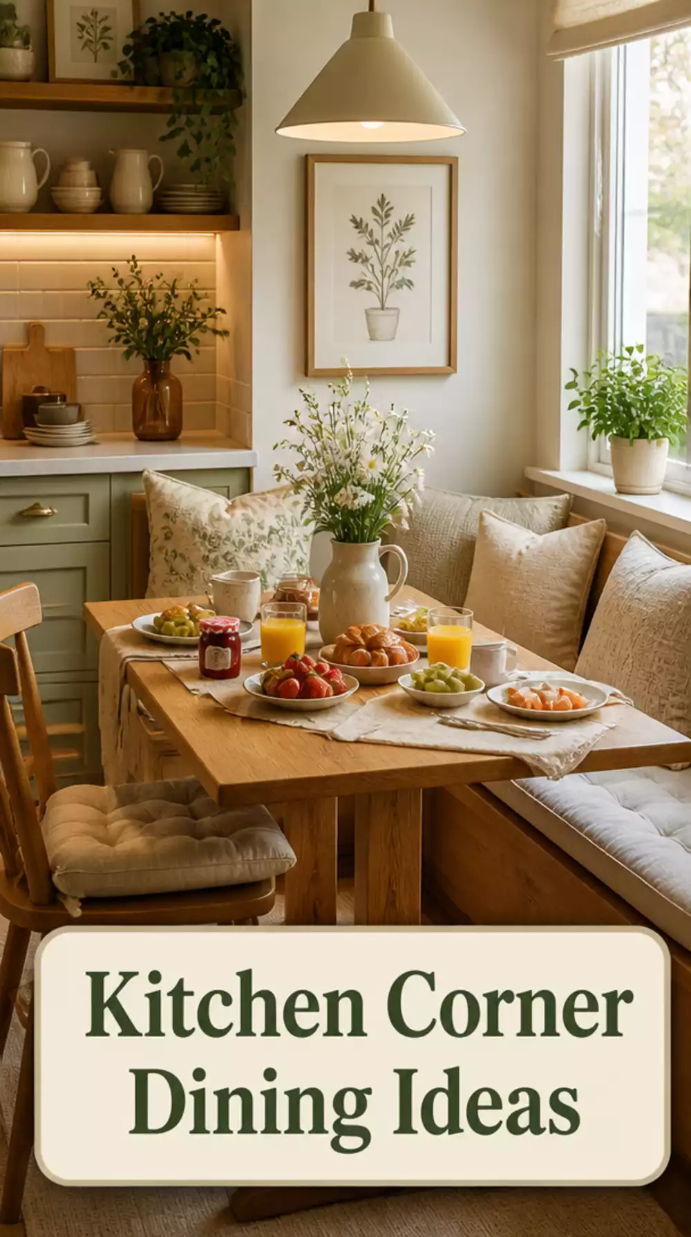 Kitchen Corner Bench Dining Set in Natural Oak with Cream Cushion Pads