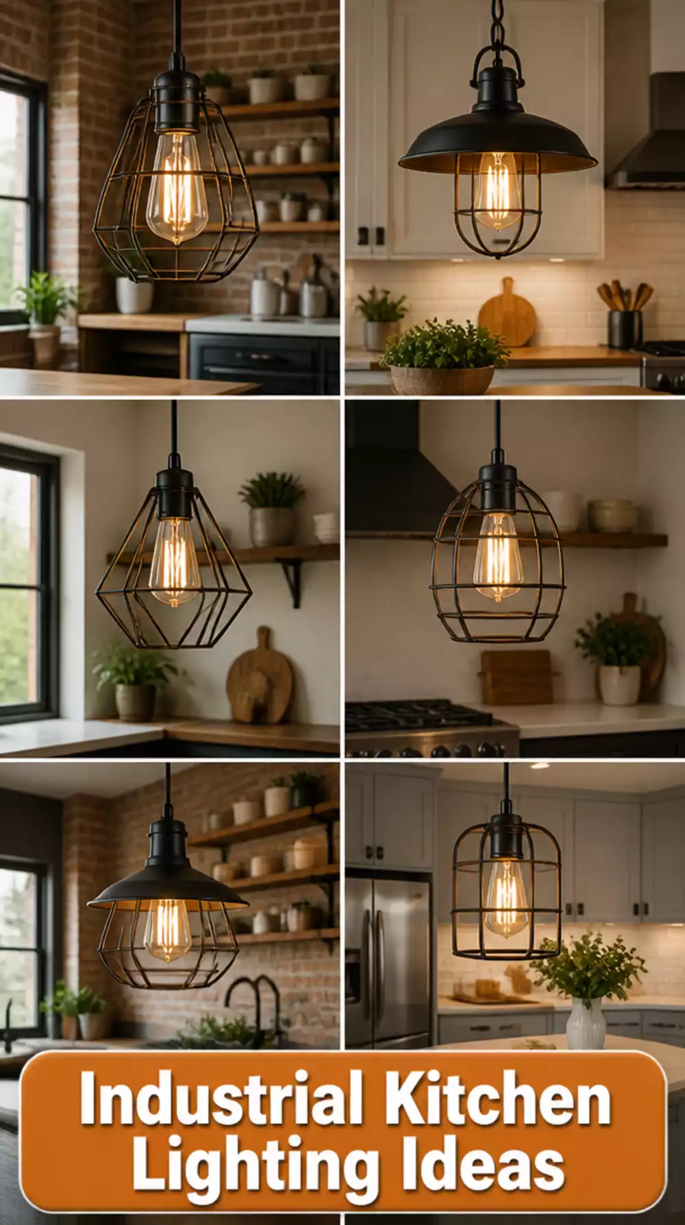 Industrial Kitchen Pendant Light in a Wire Cage with a Large Edison Bulb
