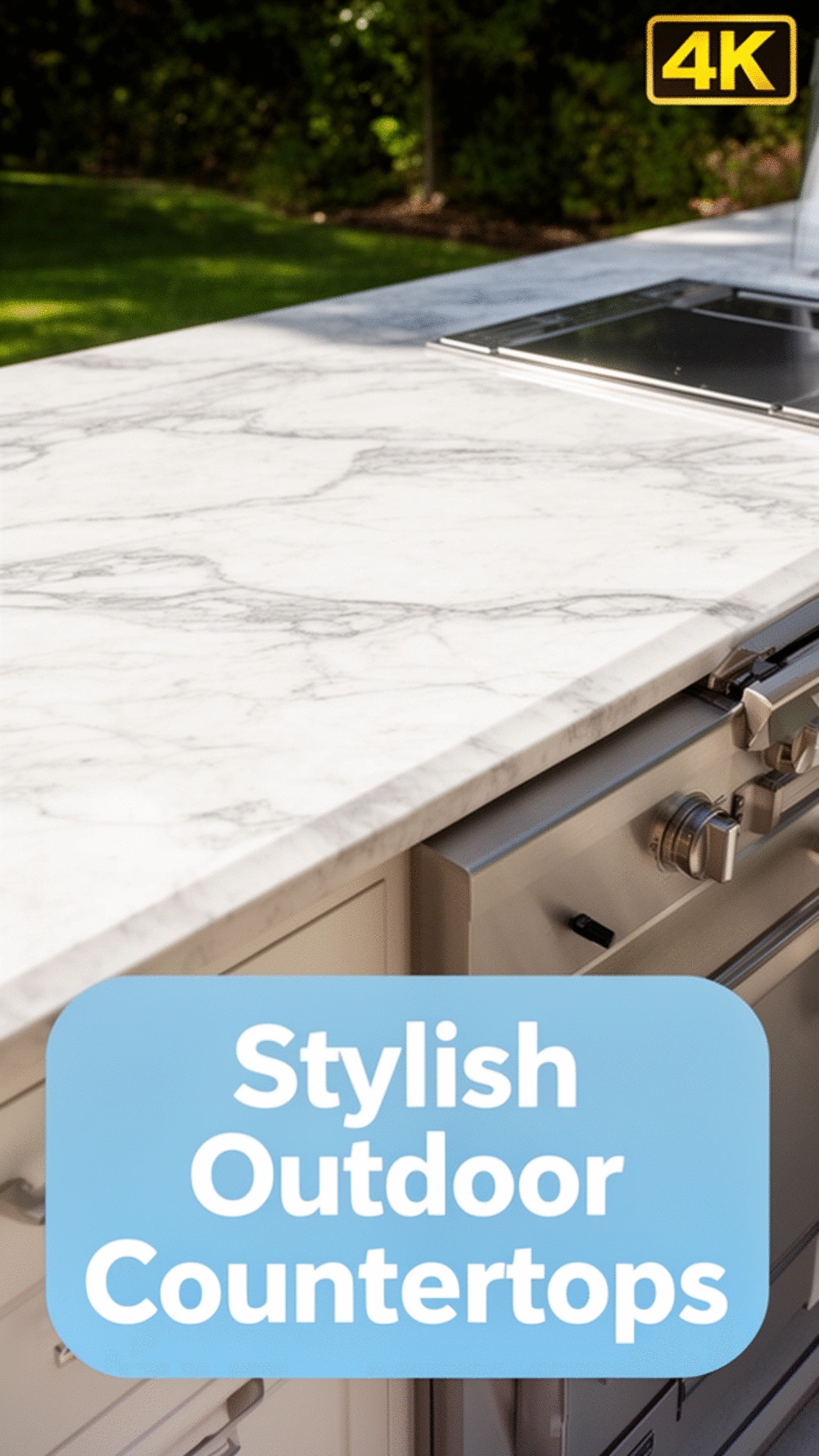 Outdoor Kitchen Marble-Look Porcelain Worktop That Resists UV Fading