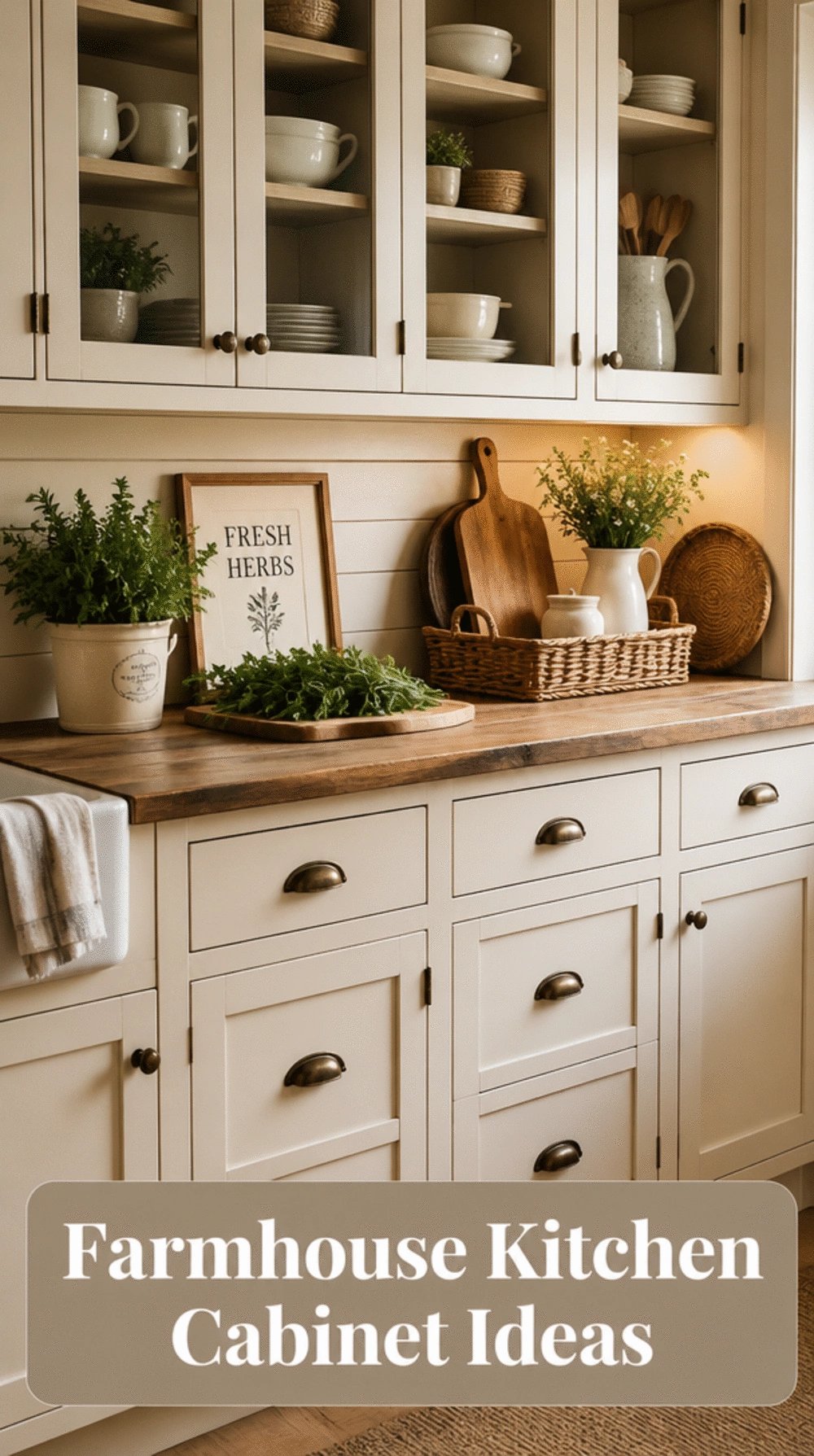 Farmhouse Kitchen Shaker Cabinet in Creamy White with Vintage Hardware