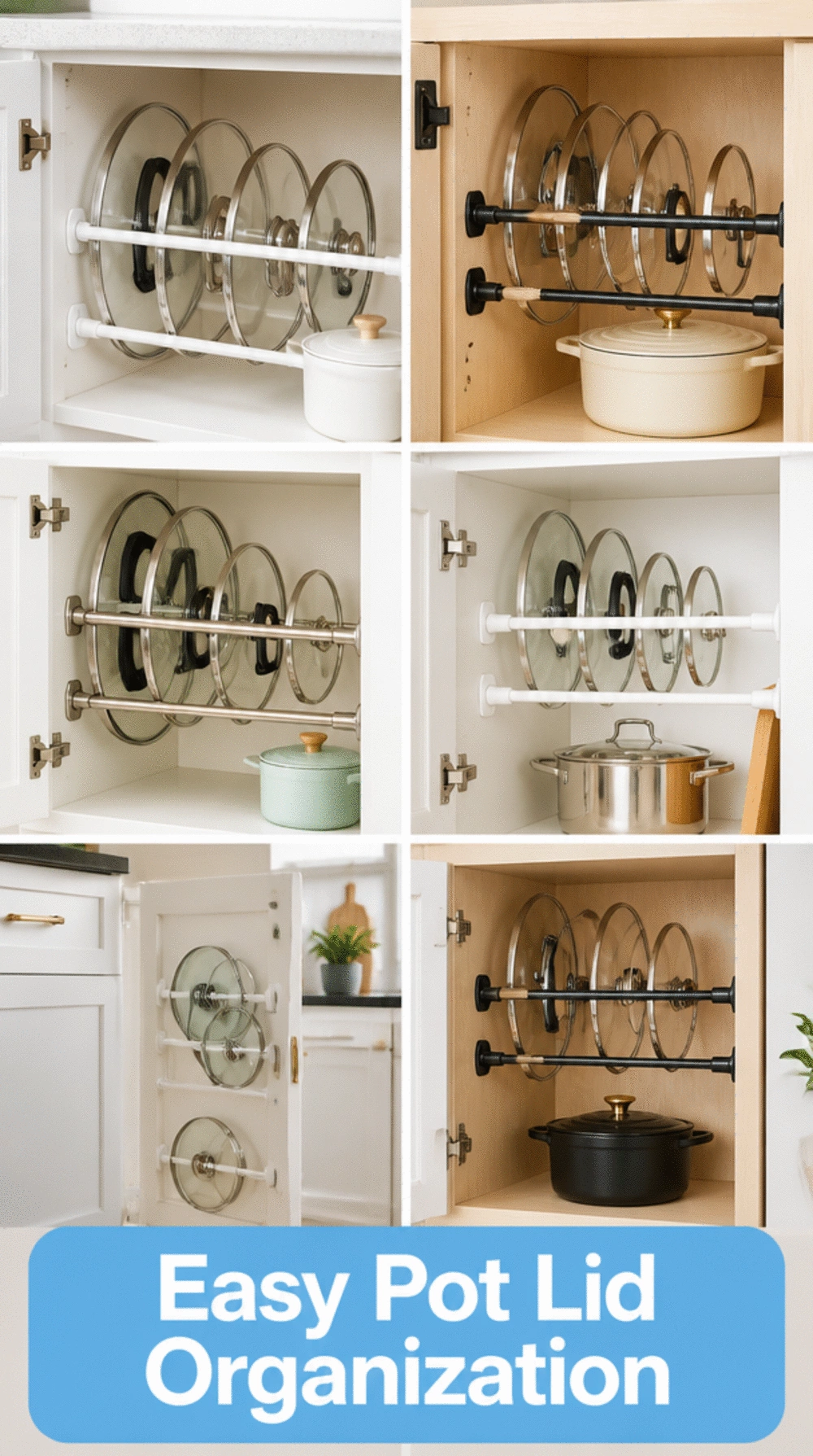 Kitchen Cabinet Tension Rod Divider That Sorts Lids for Almost Nothing