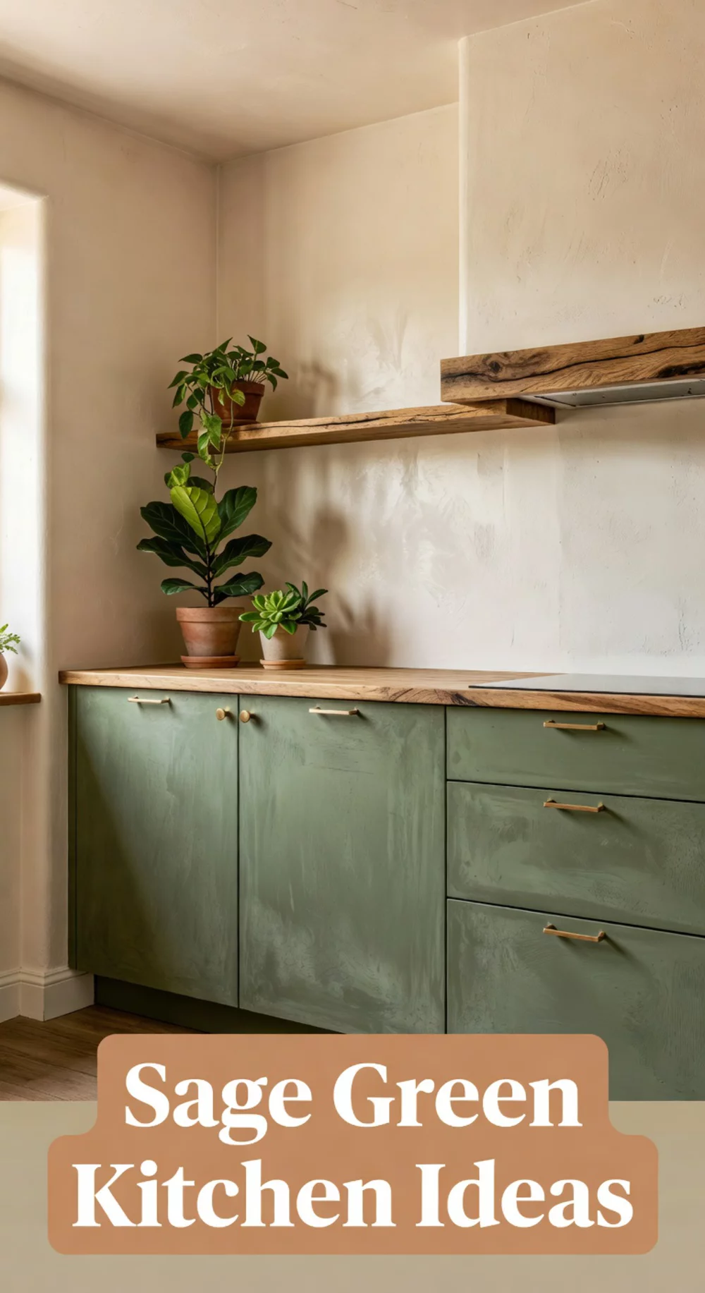 Sage Kitchen Lower Cabinet Paired with a Creamy Plaster White Wall