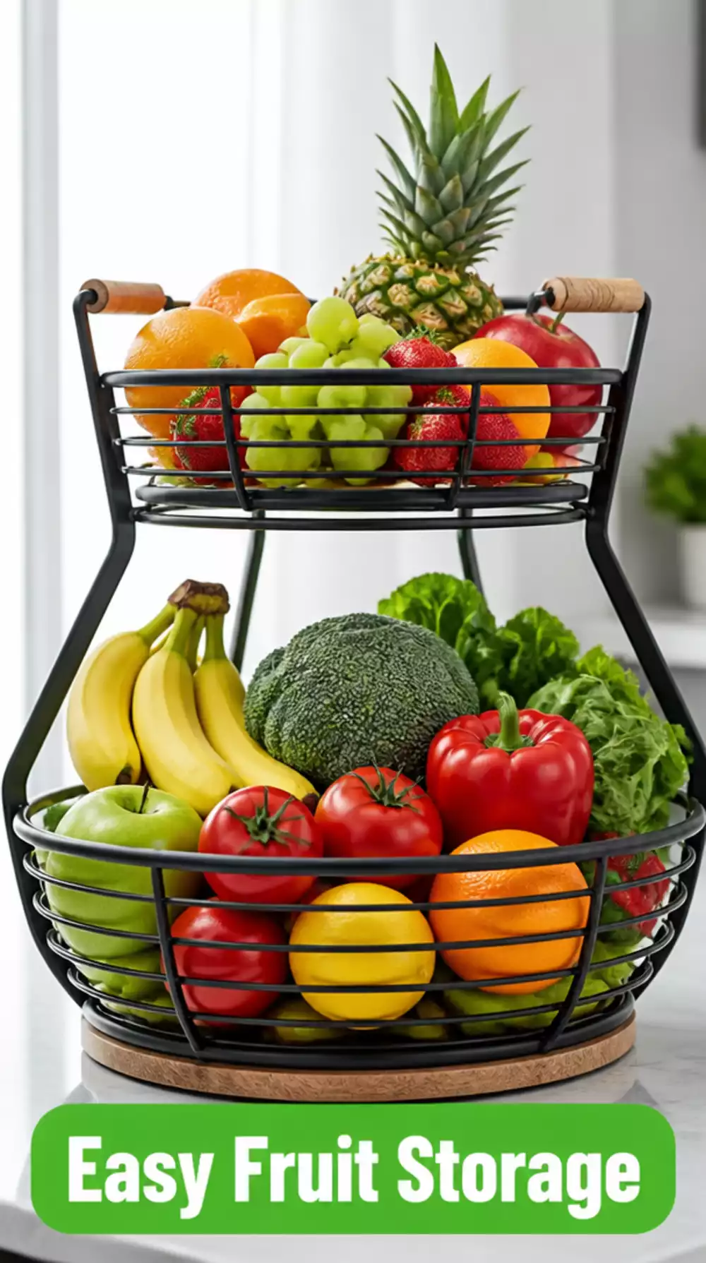 Kitchen Countertop Produce Basket That Keeps Fruit and Veg Within Reach