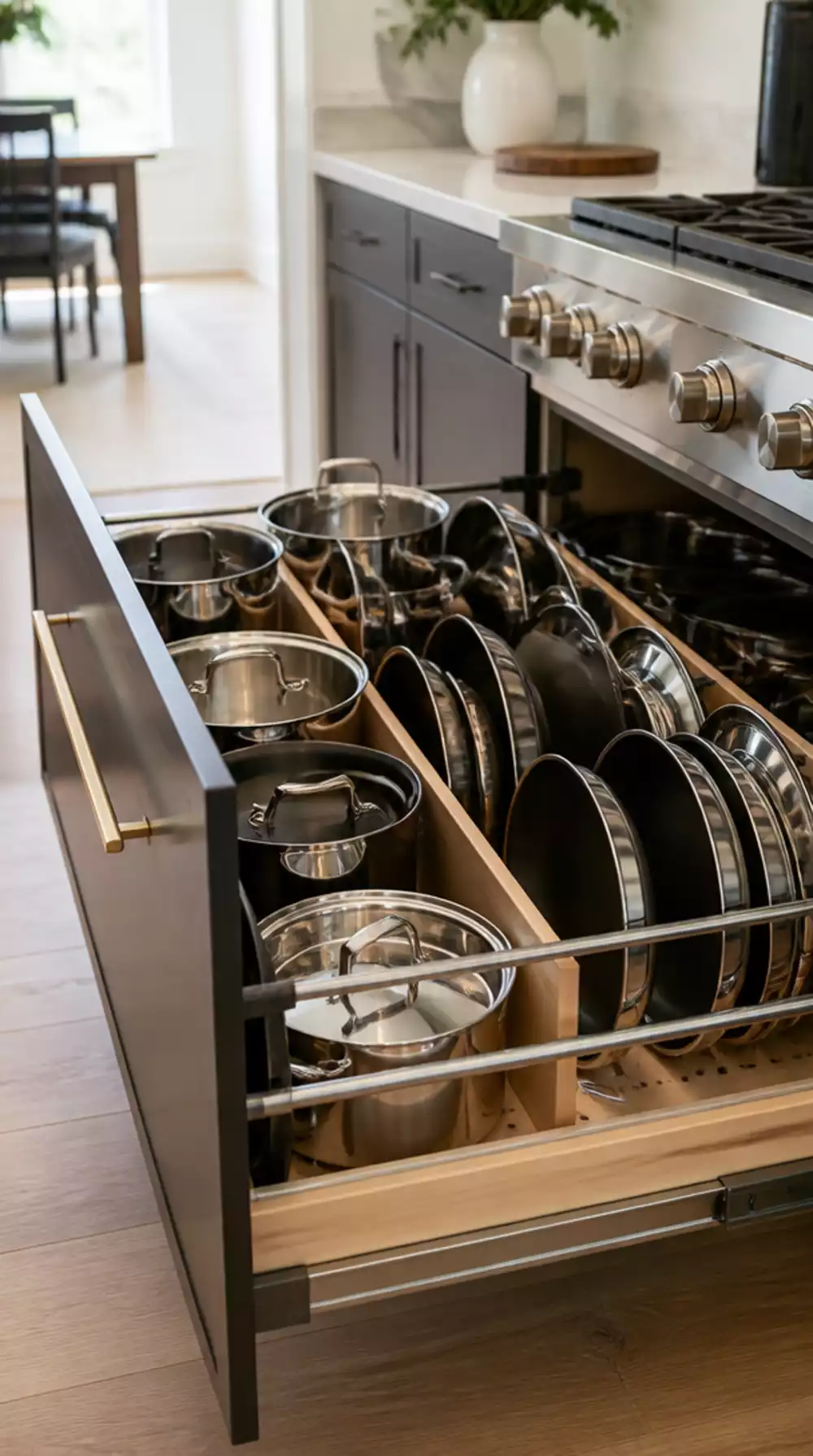 Pull-Out Kitchen Cabinet Drawer That Makes Finding Pots Easy