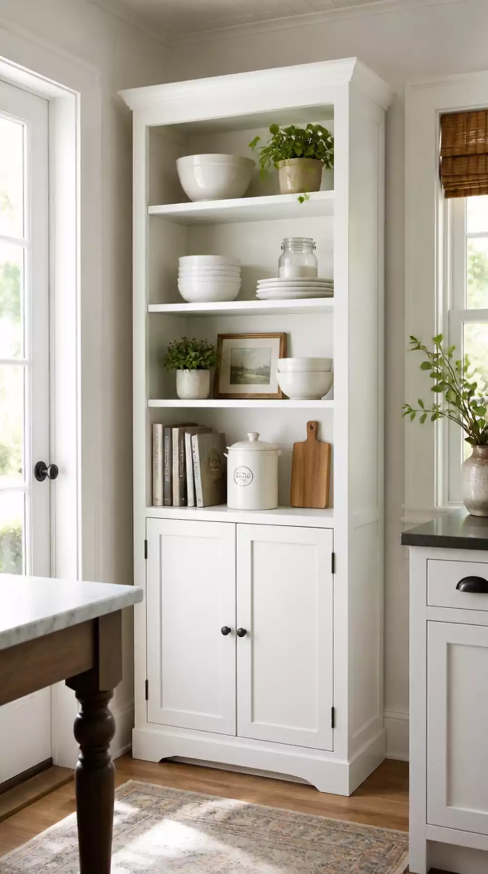 White Kitchen Ceiling-Height Cabinet That Makes a Small Kitchen Feel Taller
