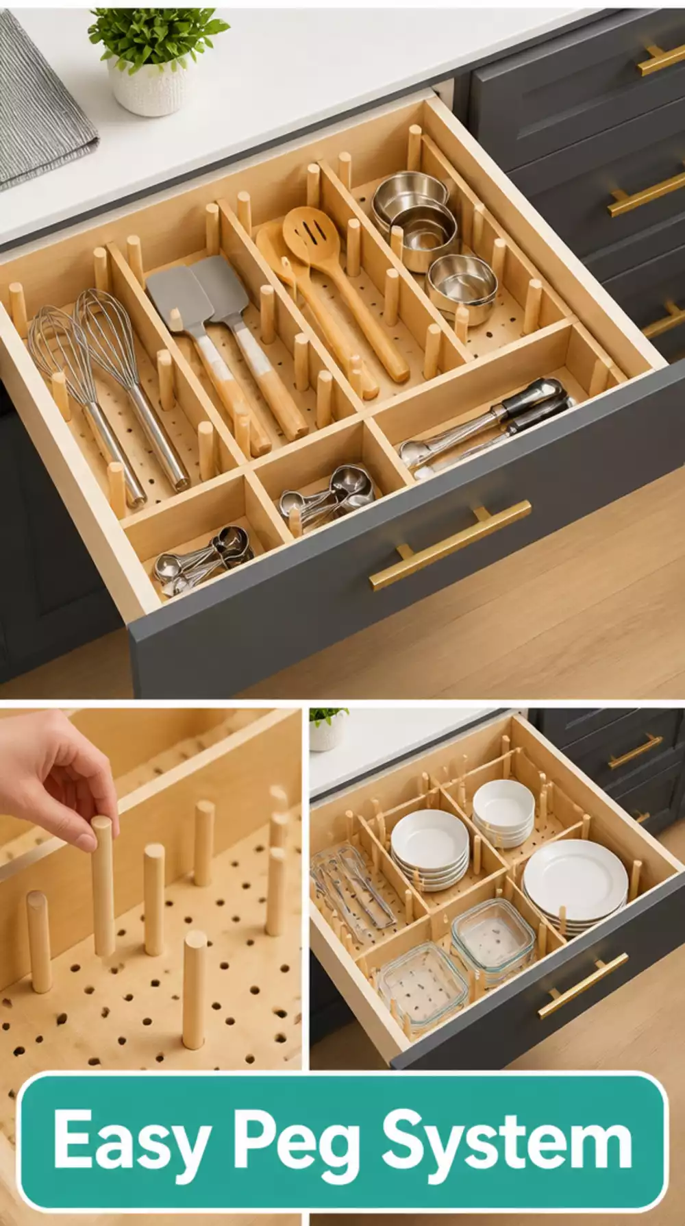 The Kitchen Drawer Peg System That Lets You Rearrange Sections Anytime