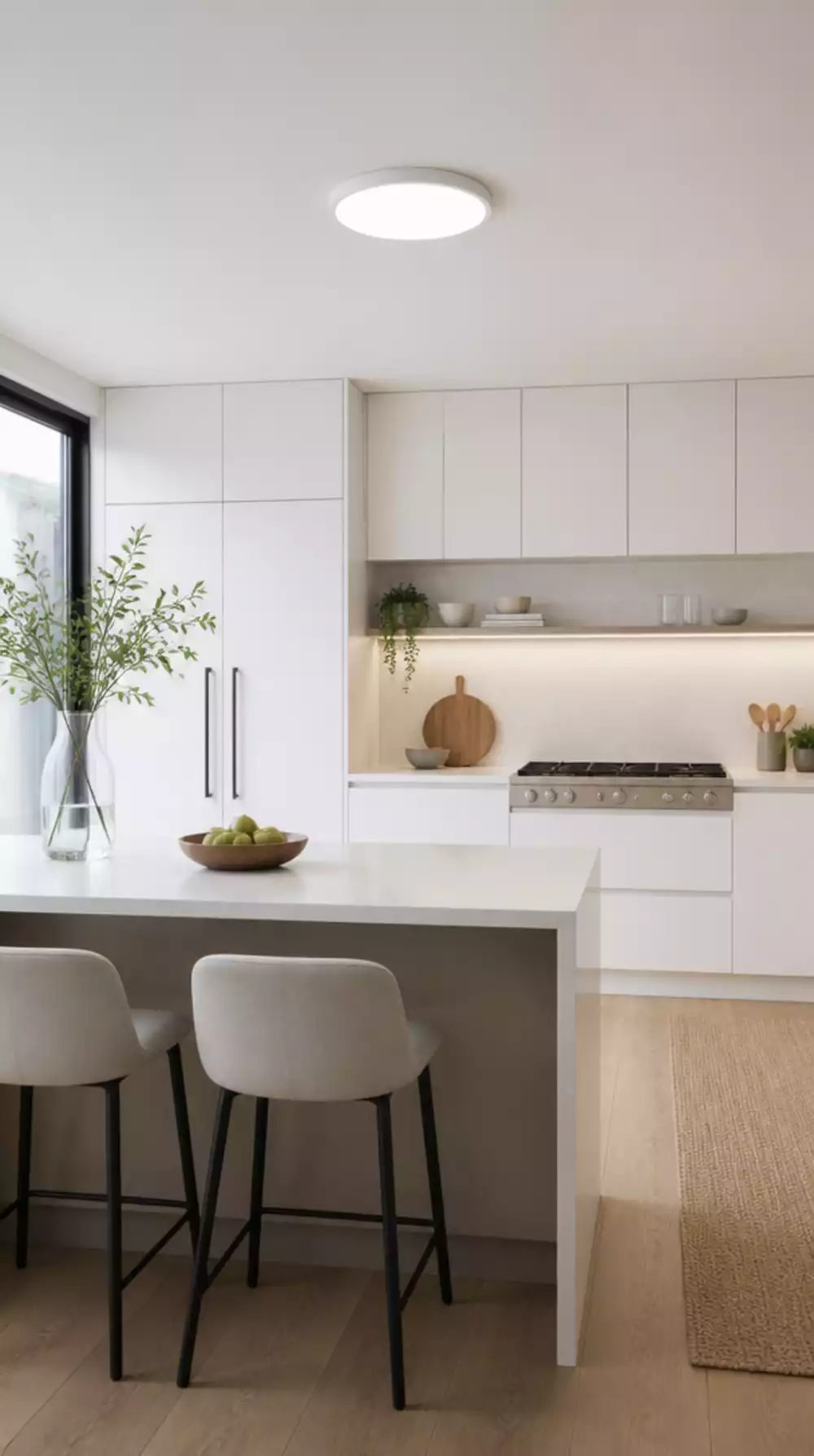 Kitchen Flush Mount Ceiling Light in a Slim White Disc for a Low Ceiling