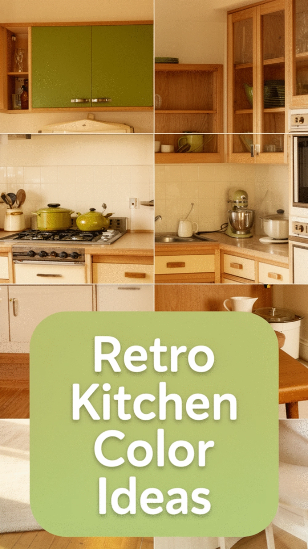 Retro Kitchen Colour Palette in Warm Avocado and Cream with Oak Accents