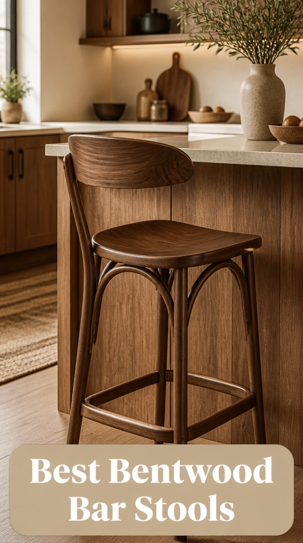 Bentwood Kitchen Bar Stool in Warm Walnut with a Curved Seat Pan