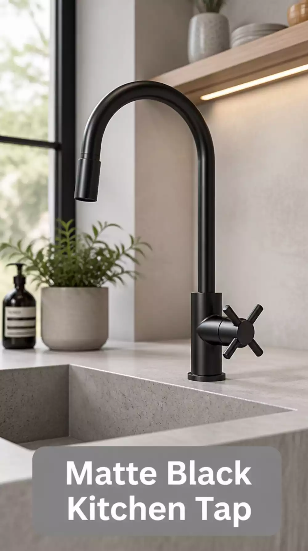 Matte Black Kitchen Tap in an Exposed Industrial Cross-Handle Lever Style