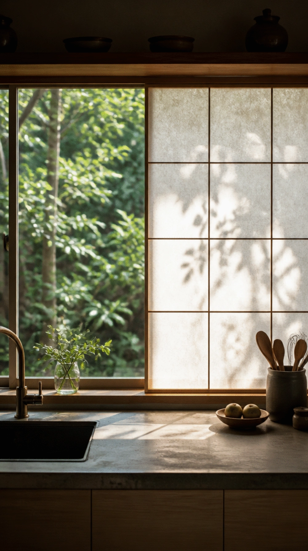 Washi Paper Kitchen Window Screen That Diffuses Light and Adds Texture