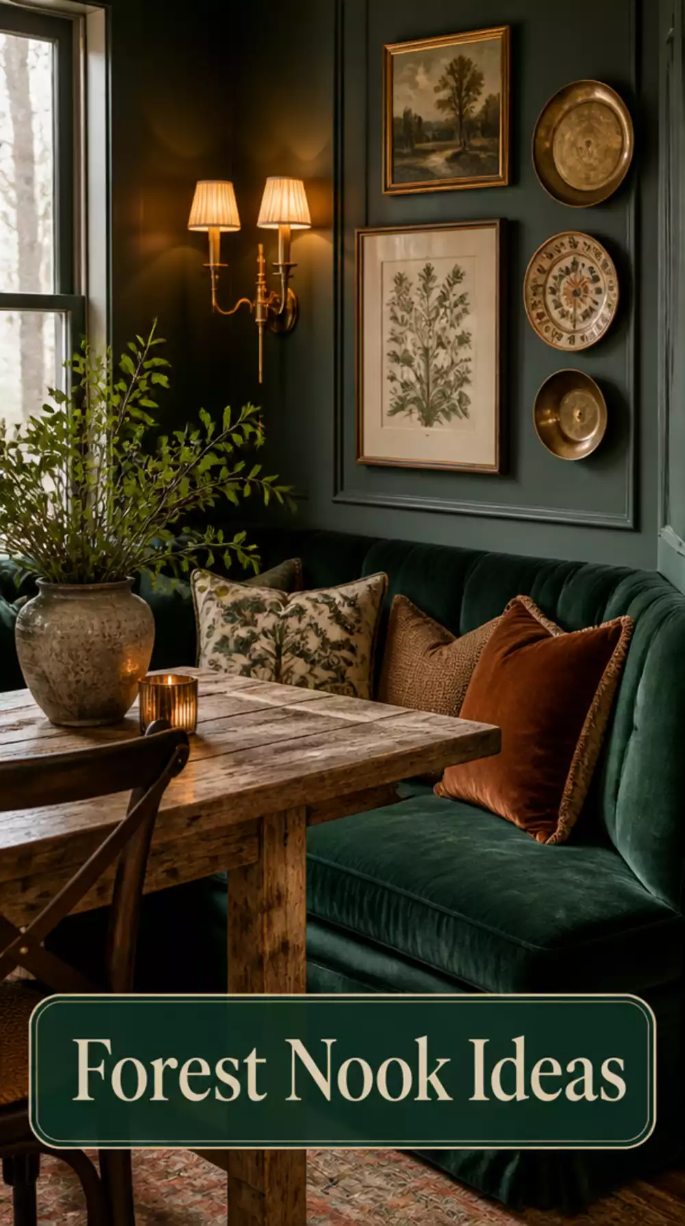 Forest Green Kitchen Nook with Velvet Bench