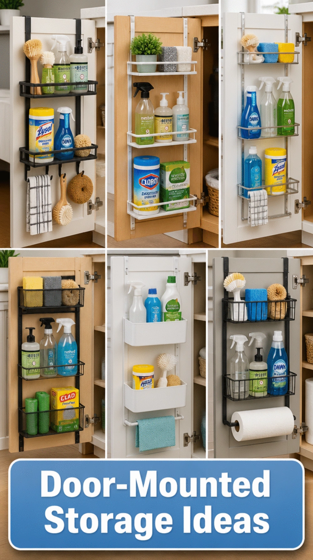 Kitchen Under-Sink Door-Mounted Rack That Uses the Inside Cabinet Door