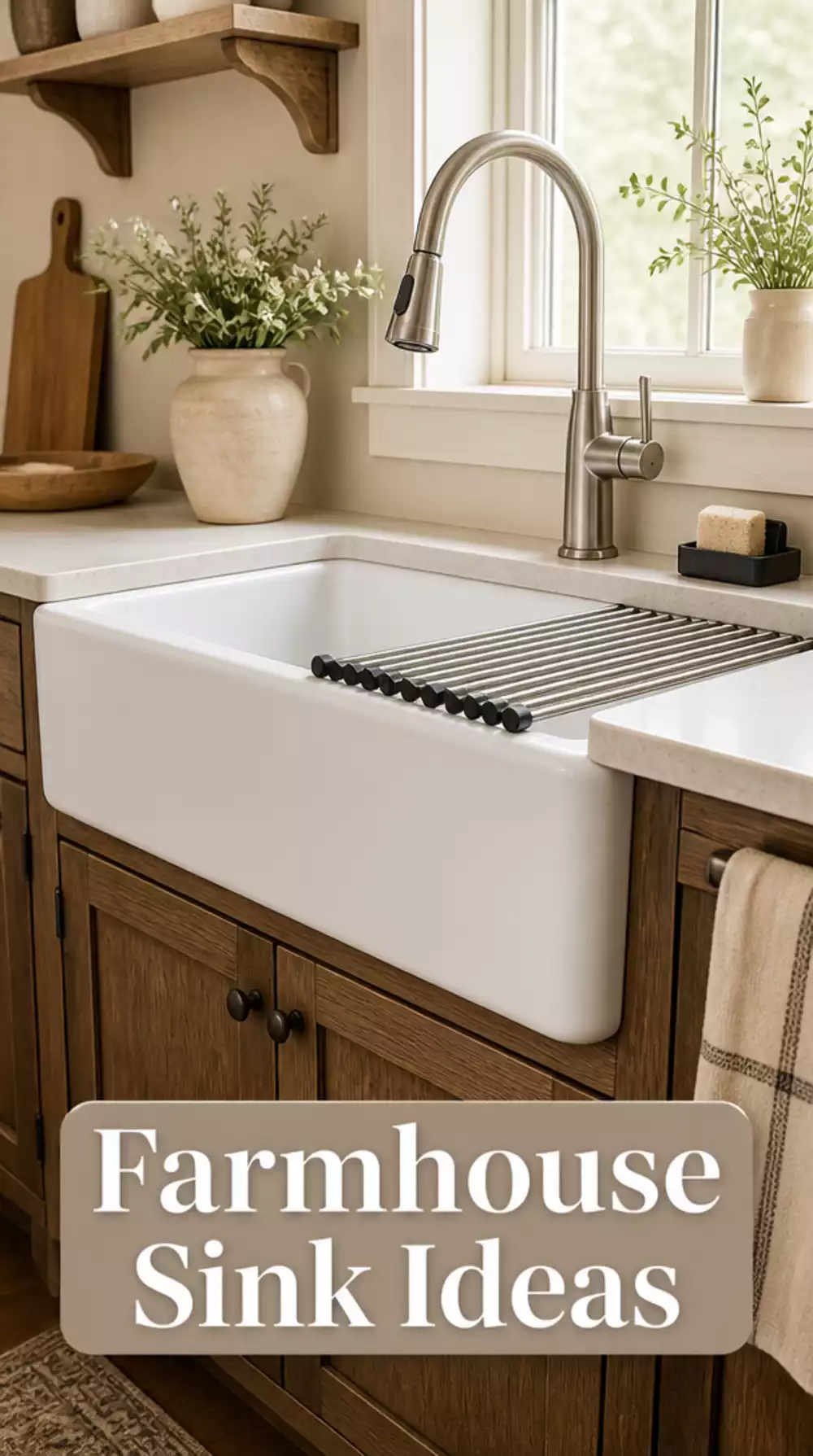White Fireclay Apron Sink Anchors Farmhouse Kitchen