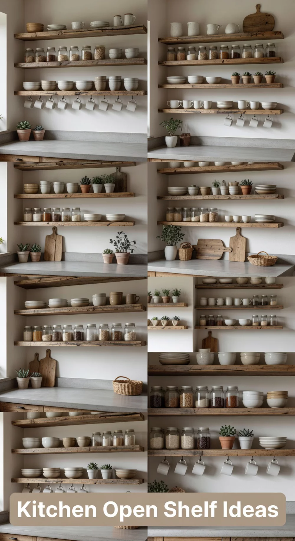 Kitchen Open Shelf in Reclaimed Oak Above a Smooth Concrete Worktop