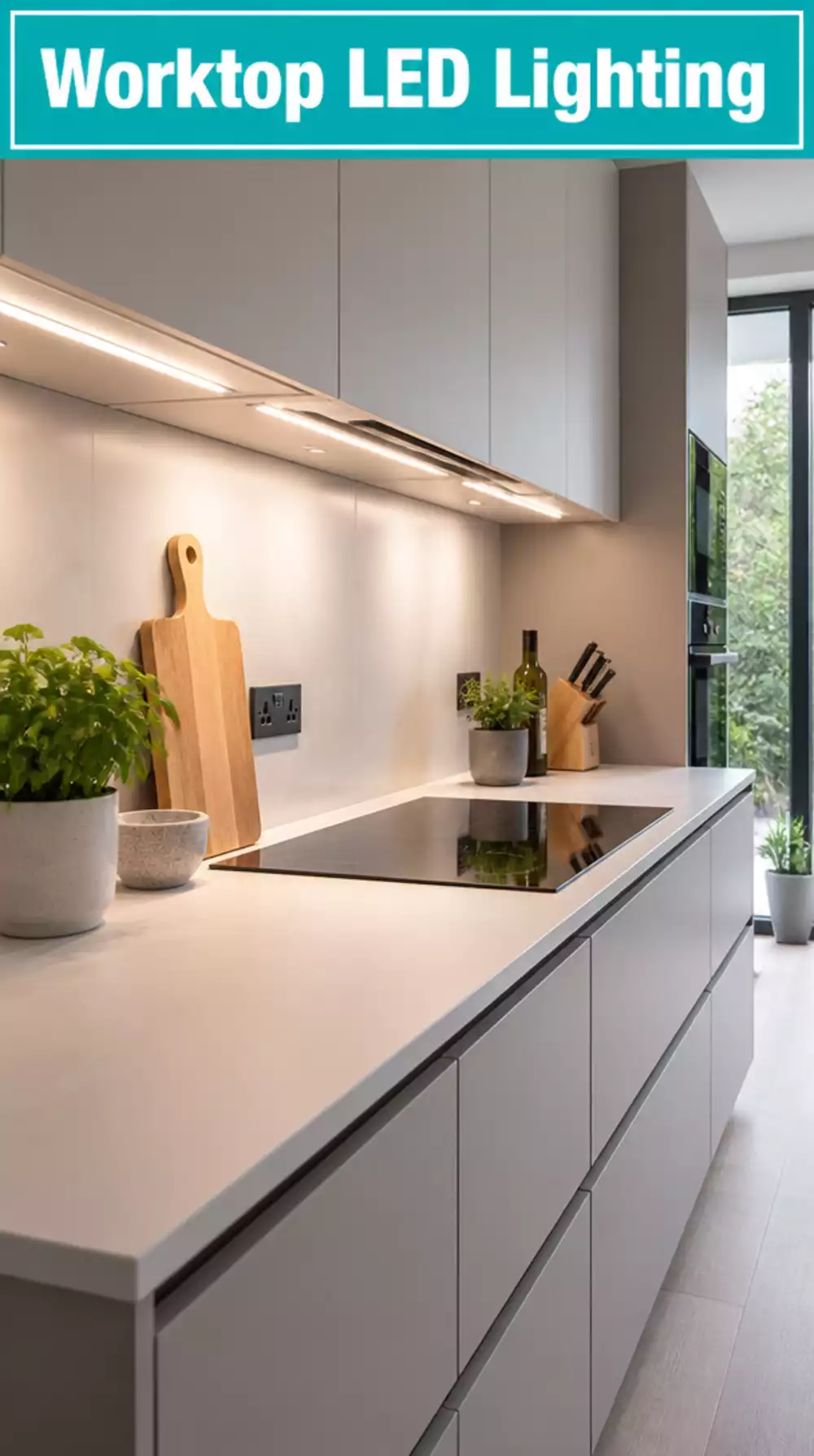 Under-Cabinet LED Strip Light Illuminates Whole Worktop