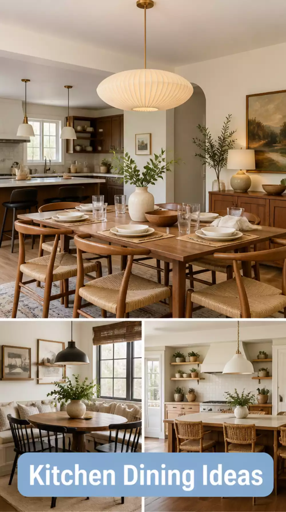 Kitchen Dining Area in an Open-Plan Layout with a Flush Pendant Above