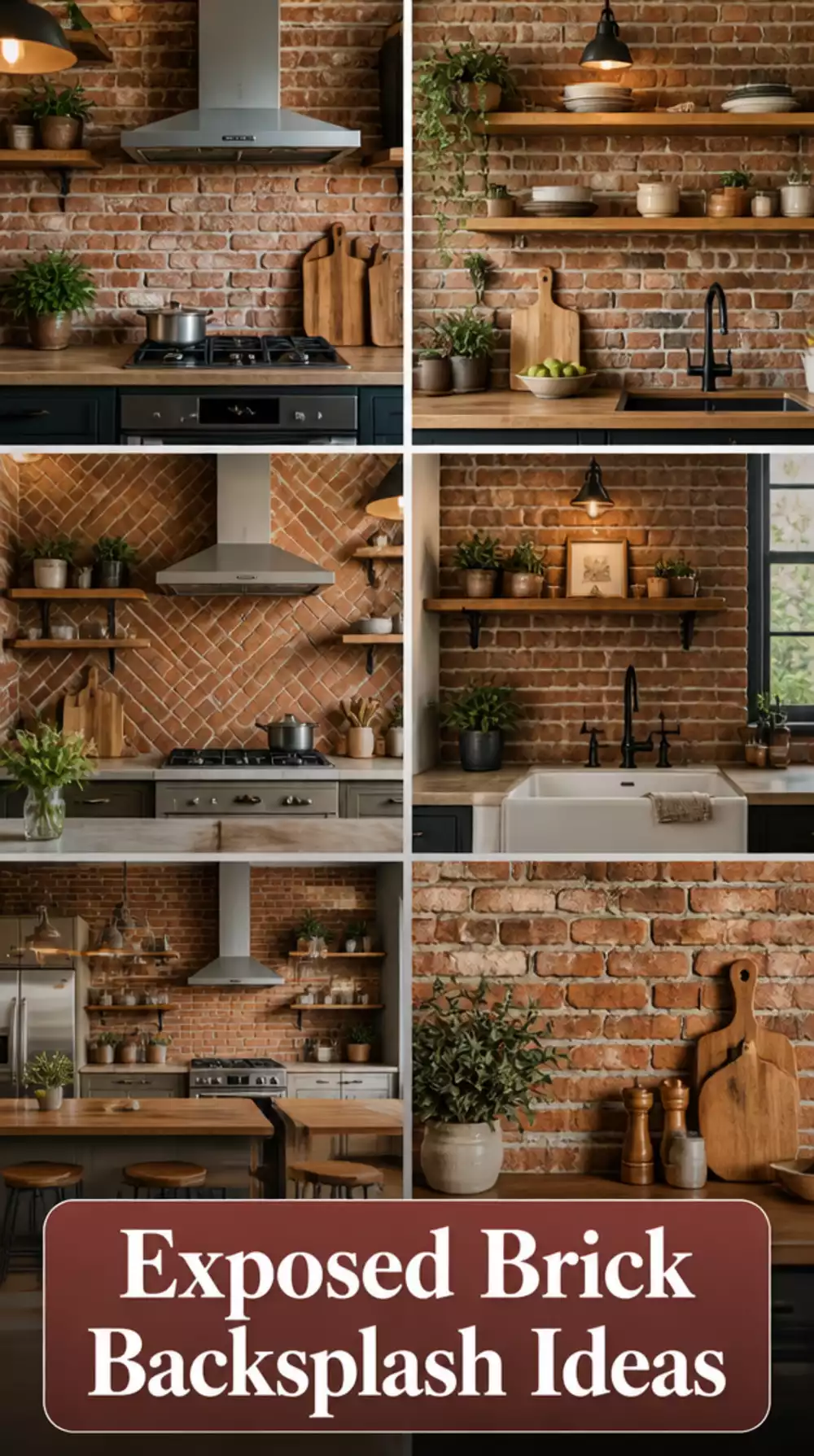 Kitchen Exposed Brick Backsplash in a Warm Red with a Clear Sealer Finish