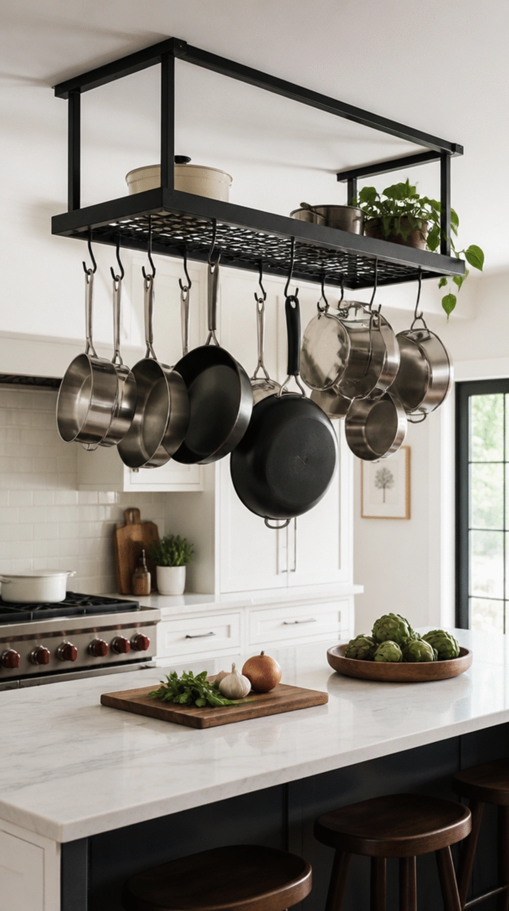 Kitchen Ceiling Pot Rack in Matte Black That Keeps Every Pan Within Reach