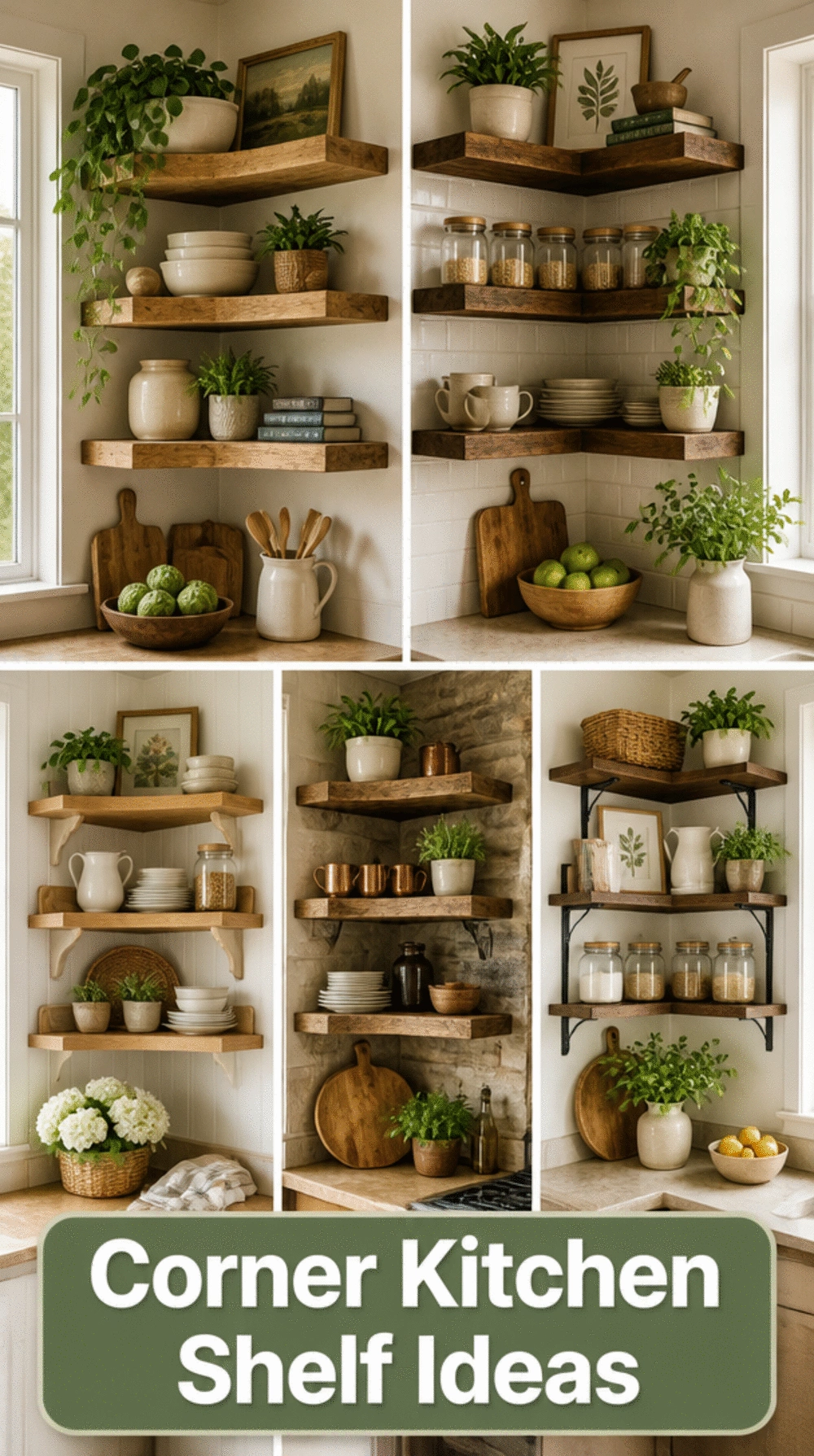 Open Kitchen Shelf Corner Unit That Uses an Awkward Wall Efficiently