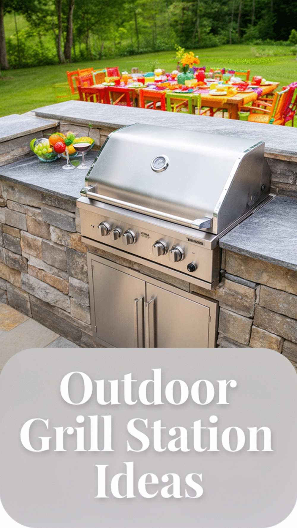 Outdoor Kitchen Built-In Grill Station with Stone Surround